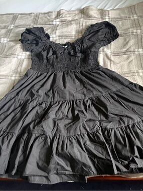 Princess Polly Black Puff-Sleeve Smocked Mini Dress
